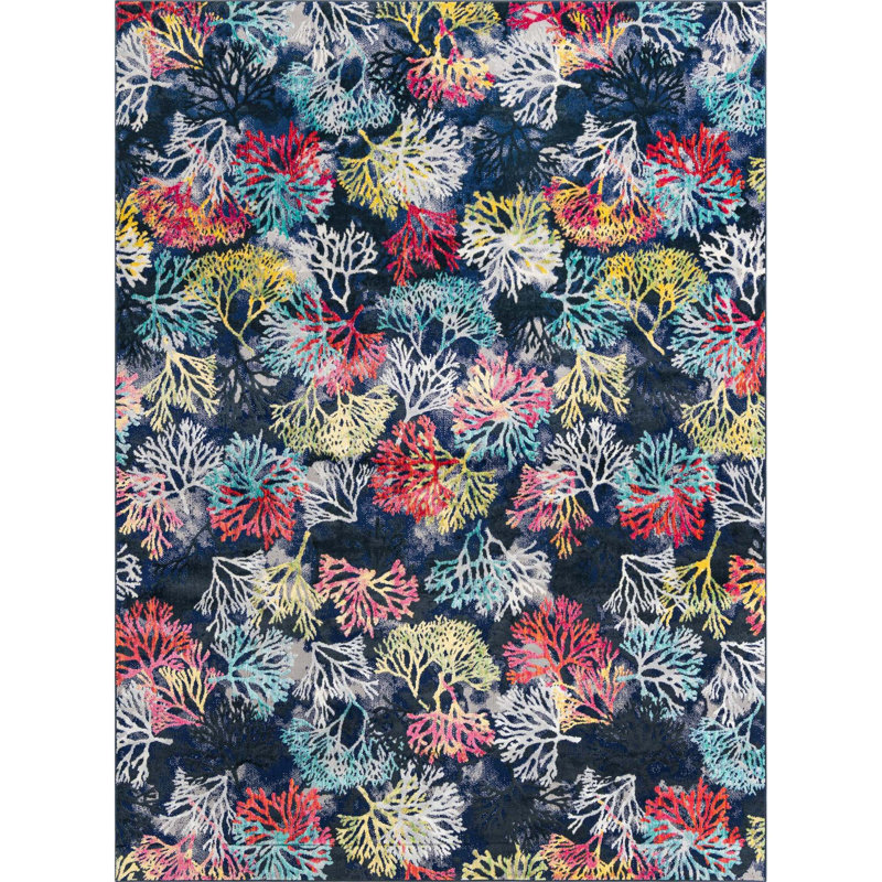 Tapis bleu marine / jaune / bleu Rilla, Rectangle 9 pi x 12 pi
