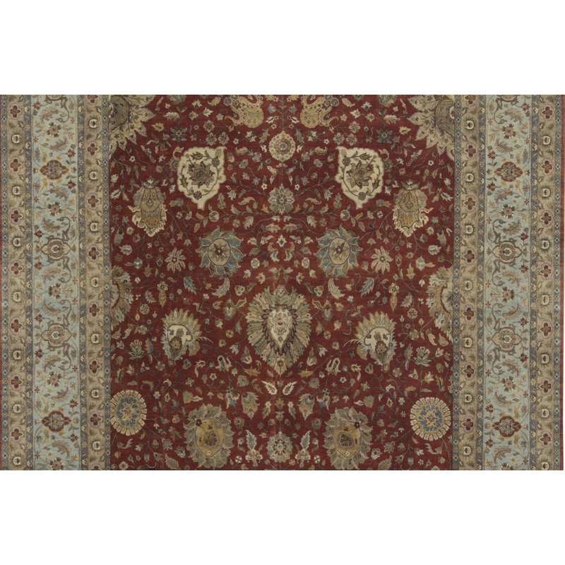 Tapis rouille et bleu clair noué à la main de haute qualité