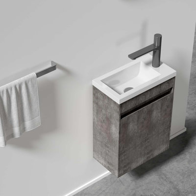 Ensemble de meuble-lavabo de 16 po avec lavabo mural, ensemble de meuble-lavabo mural avec miroir et miroir, ensemble d'armoires de salle de bain MFC entièrement assemblé