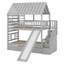 Structure de lit superposé House avec lit gigogne, toboggan et escalier de rangement, lit superposé simple au-dessus d'un lit simple avec toit et fenêtre-969185366