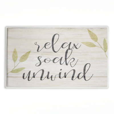Relax Soak Unwind Minimal Printed Plush Bath Mat and Bath Rug, design by Kim Allen, 18"x30"
