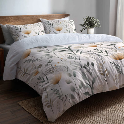 Country Farmhouse Bedding Set of 4 - Green Soft Prairie Cottage Bed Comforter Set