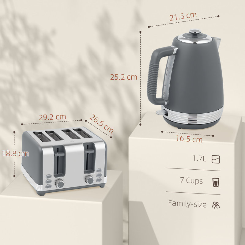 Kettle and Toaster Set, Grey