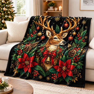 Couverture douillette de renne de Noël, jeté en peluche festif pour canapé, canapé, chambre à coucher, décoration de salon