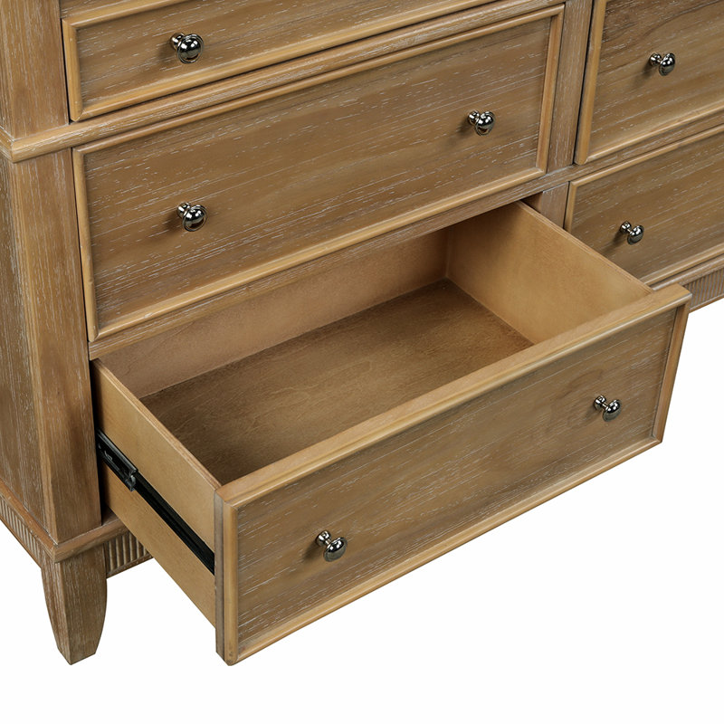 Commode 6 tiroirs en bois massif, Naturel