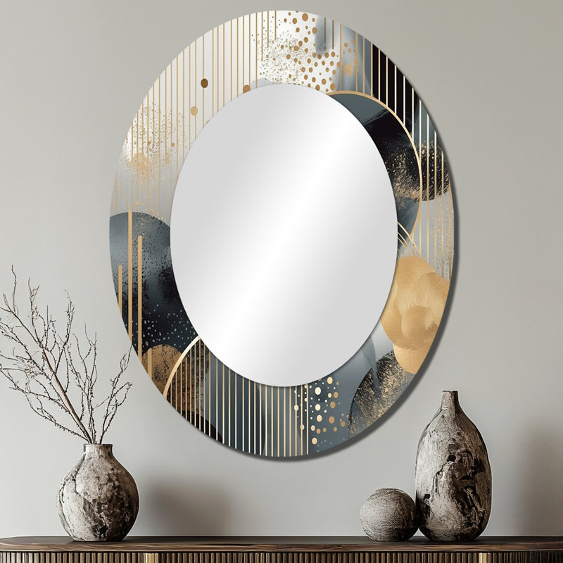 Miroir mural ovale moderne doré et gris Minimalisme I, H 40 po x l 30 po