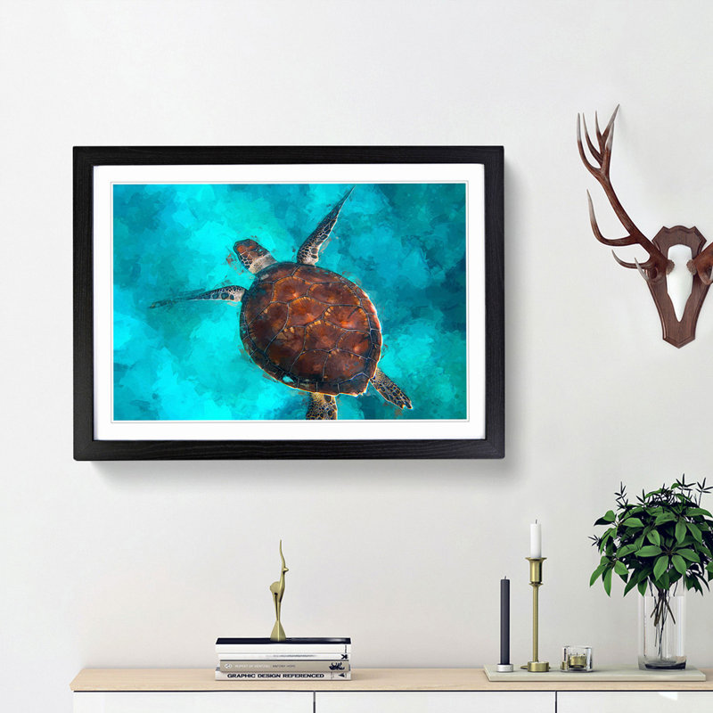 A Sea Turtle in Abstract - Framed Print, 27cm H x 36cm W x 2cm D, Black Framed