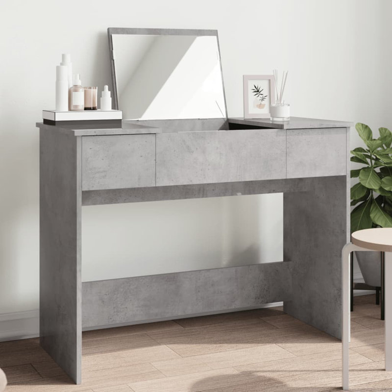 Peysley Dressing Table with Mirror, Concrete Grey