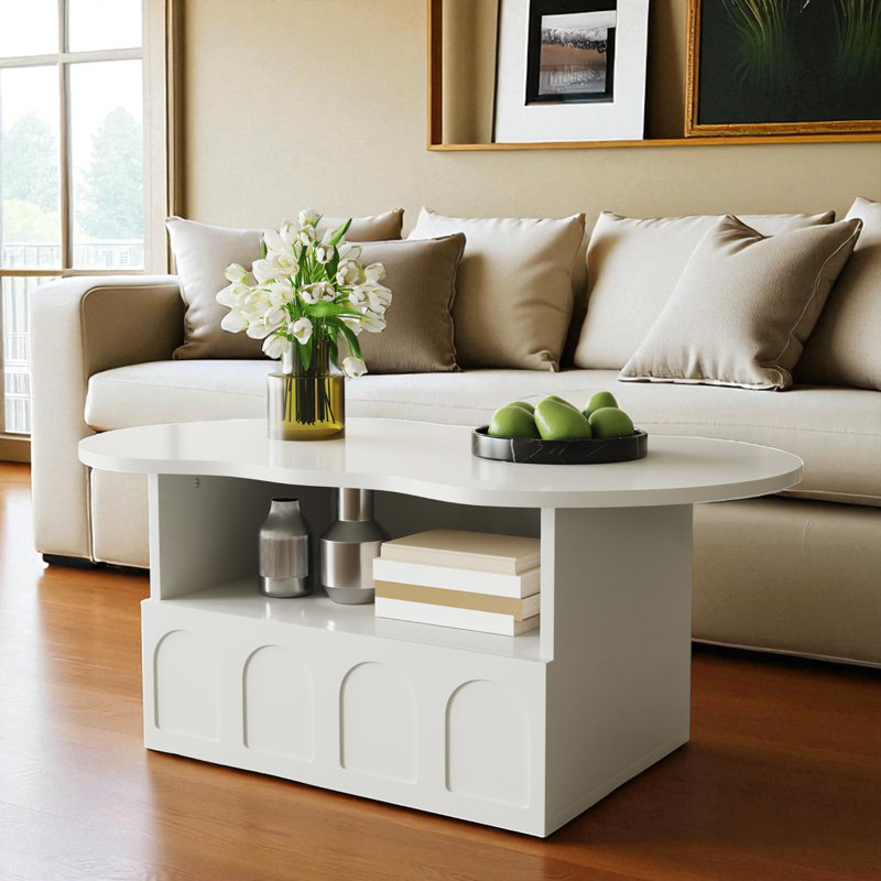 Table basse de 40 po de largeur avec tablette de rangement et armoire, Blanc