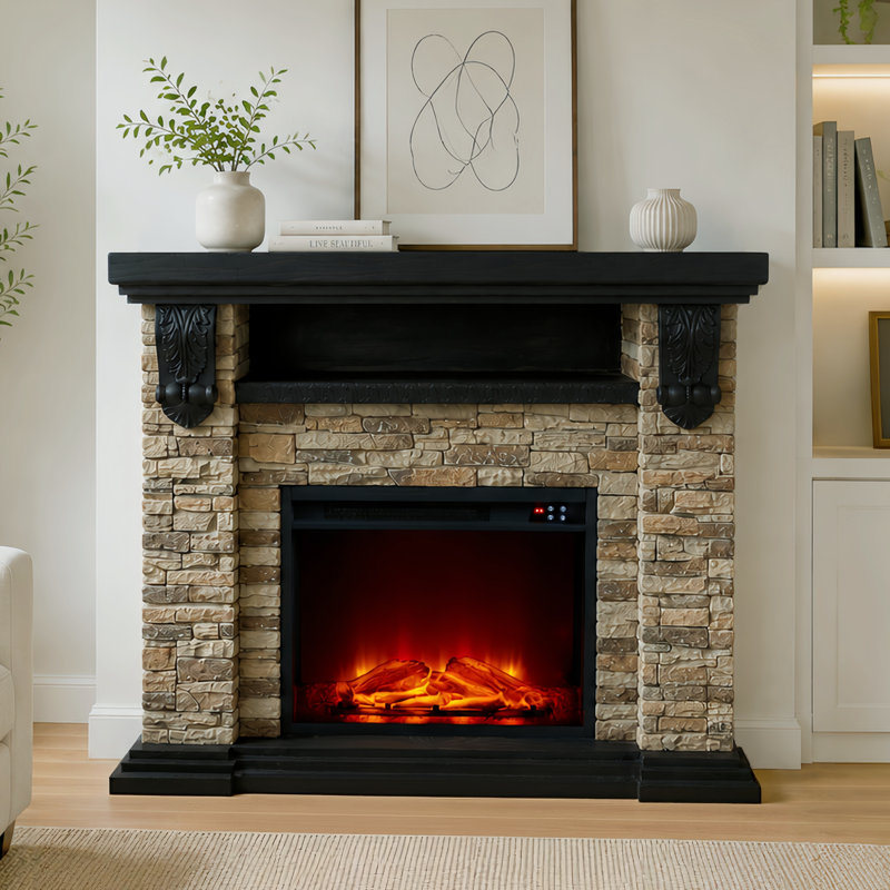45" W Electric Fireplace, Tan