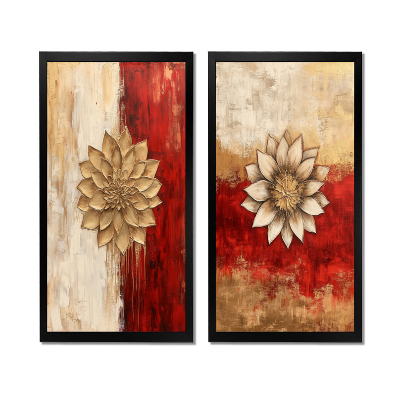 Mandala du Soleil Sacré I - Ensemble de 2 tableaux abstraits bohèmes encadrés, 32" H x 32" W, Black Picture Framed