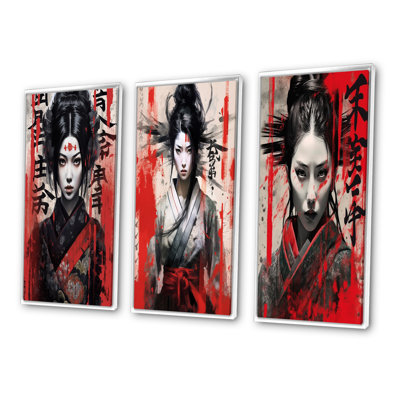 «Fierce Japanese Woman Warrior Vintage Collage», 3 pièces sur toile