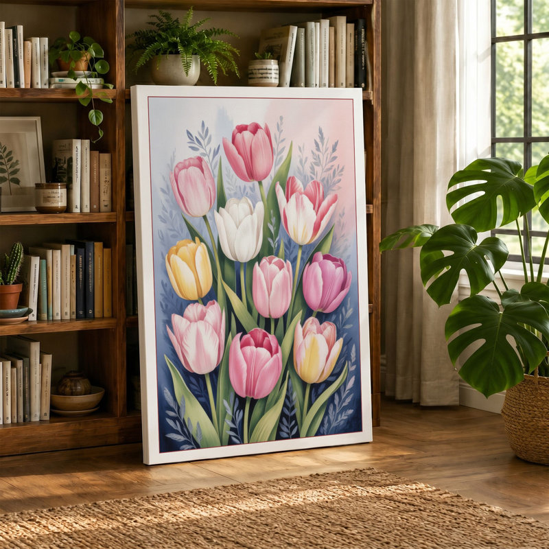 Tulips in Soft Bloom Botanical - Wrapped Canvas, 18x12 - 45.7 x 30.5 cm, White Border
