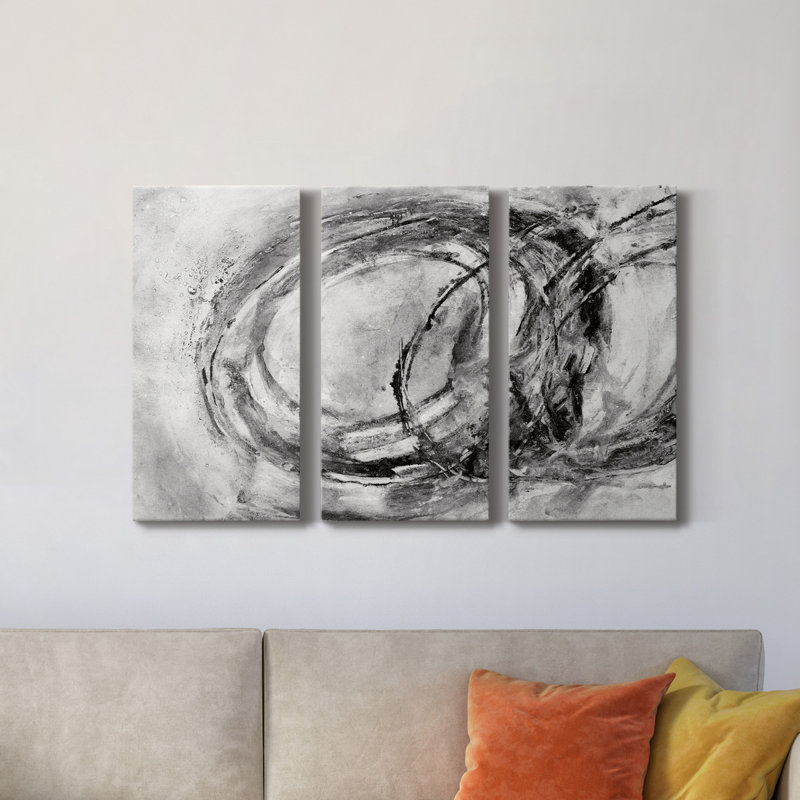 Infinity Rings I - 3 pièces, peinture sur toile tendue, H 36 po x l 72 po x P 1 po