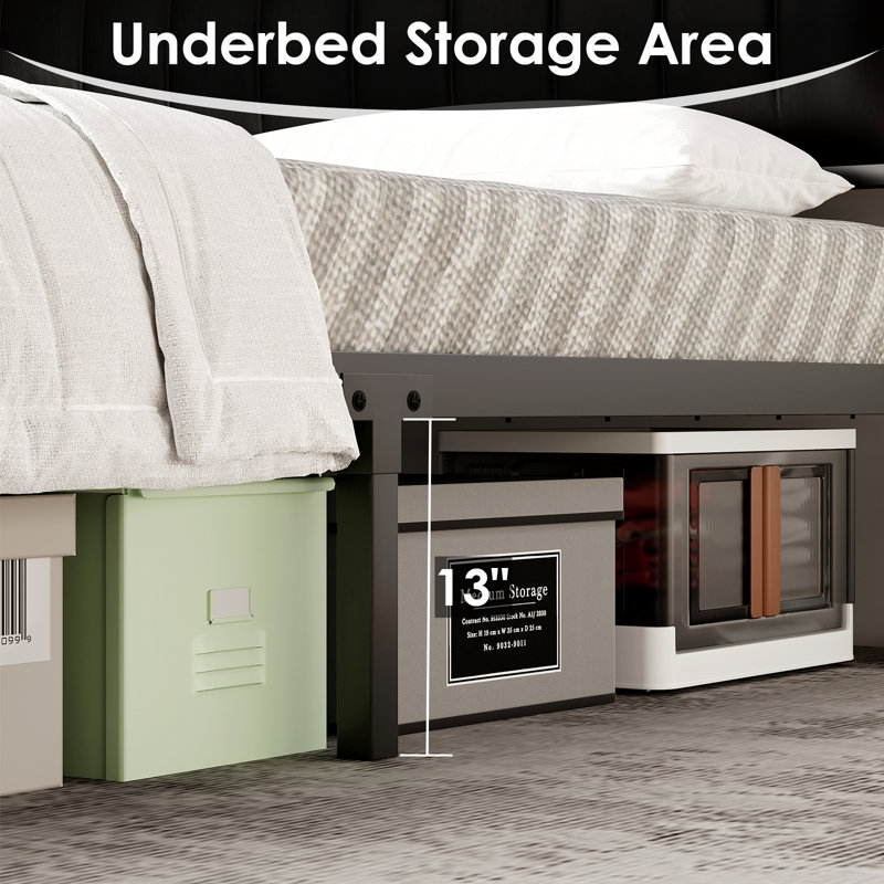 Black Queen Upholstered Bed Frame with LED and Storage