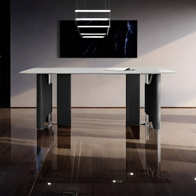 Light luxury rectangular rock plate dining table, 29.52"H x 70.86"L x 31.49"W