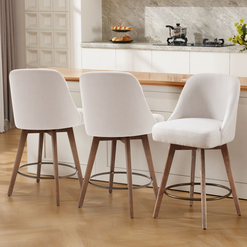 Tabouret de comptoir pivotant 26 po Makylia, Lin blanc