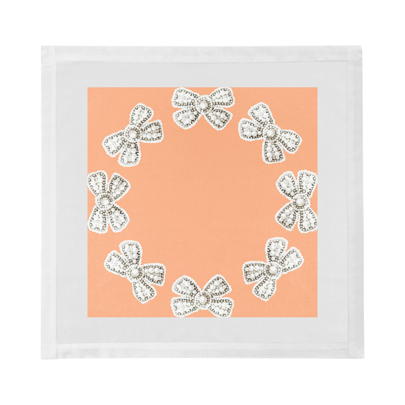Pearl Bow Cotton Sateen Dinner Napkins, Peach