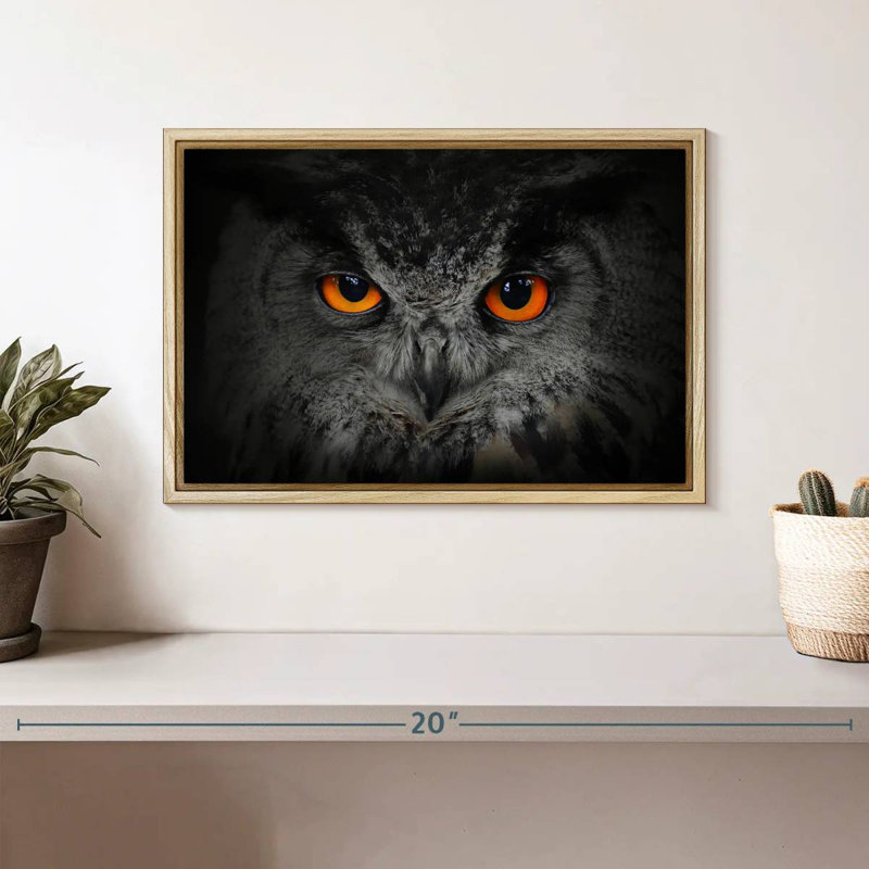 Hibou gris envoûtant, Cadre flottant en bois naturel, 13 po x 9 po