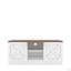 Meuble télé Wyteria en bois blanc rétro avec 2 armoires et tablettes | Base robuste, design rétro pour intérieurs classiques