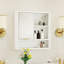 Armoire de salle de bain moderne avec miroir, armoire de rangement murale avec tablettes ouvertes, armoire à pharmacie imperméable avec décor doré, rangement pour meuble-lavabo