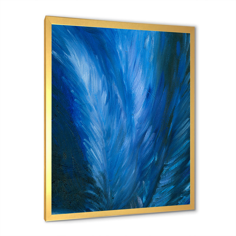 Plume bleue moderne - Peinture sur toile, H 36 po x l 24 po x P 1 po, Cadre doré