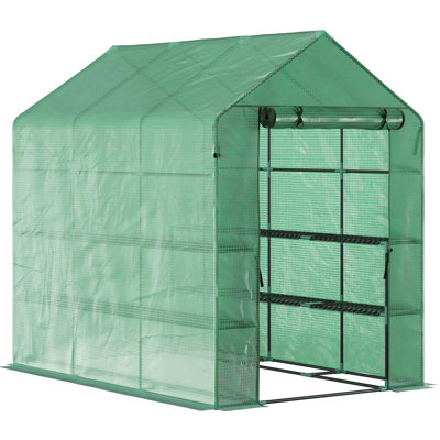 Portable Walk-In Greenhouse 7'X5'x6.5', Pe Cover, Steel Frame, 3 Shelves For Plants - Guard Harsh Weather And Promote Robust Plant Growth 7' X 5' 6.5' With Cover Regulate Heat, Humidity, Sunlight