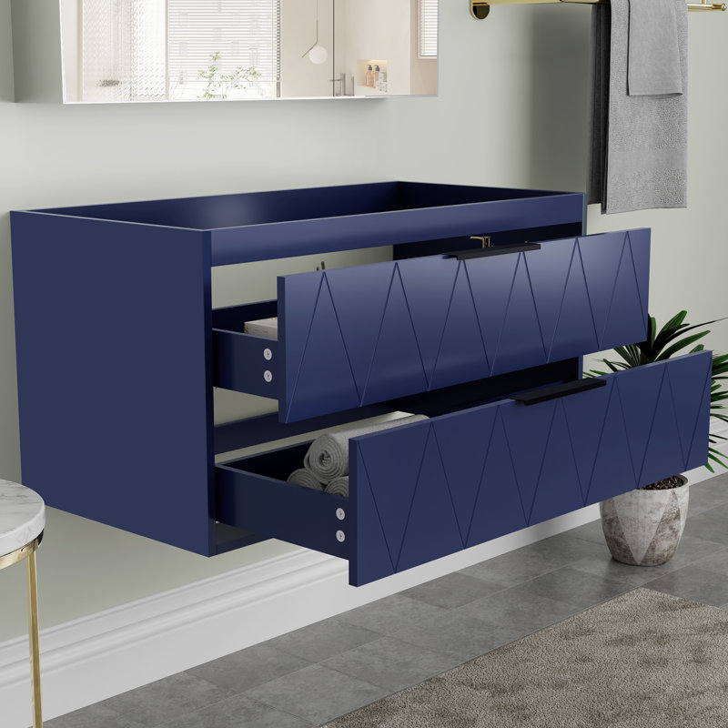 36" Modern Wall Mounted Bathroom Vanity Base Only without Sink Top, Soft-close Drawers, Eco-friendly Hand Paint, Blue