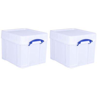  35 Liter Extra Strong Plastic Storage Box with XL Lid, 2 Pack