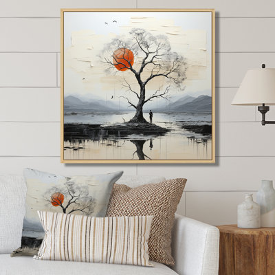 " Gray Red Minimalism Tree Solitude III "