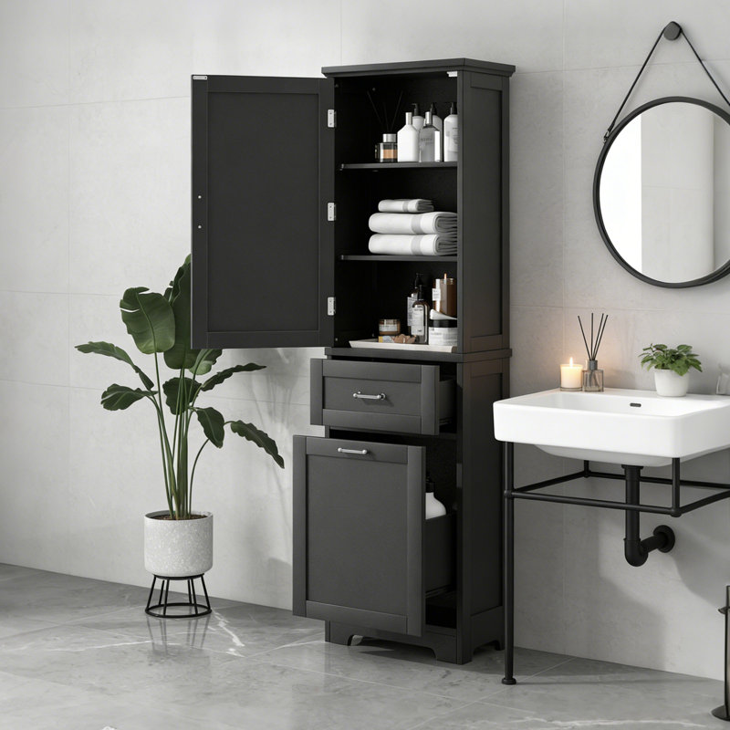 Armoire de rangement autoportante avec tiroirs et tablette réglable, Noir