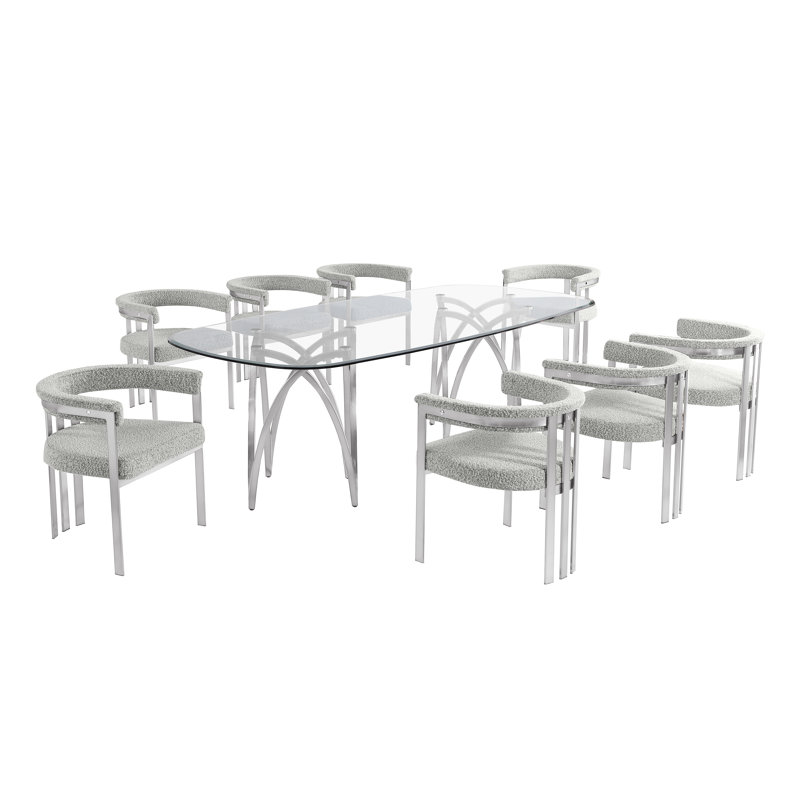 Ensemble de salle à manger en verre trempé Grandeur, Gris riche, Argent argent