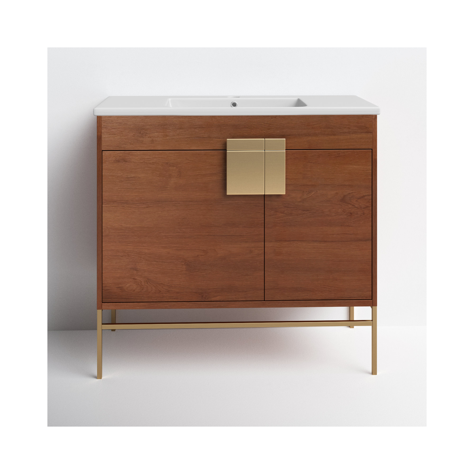 Maisie 36'' Single Bathroom Vanity, Walnut, Satin Brass