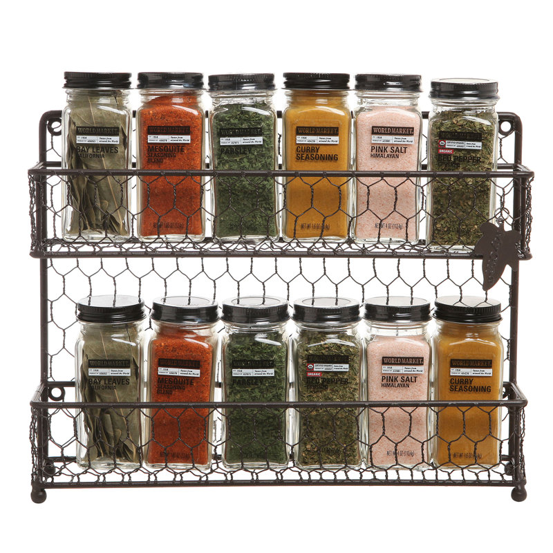12 Jar 2 Tier Wall Metal Wire Spice Rack, Bronze