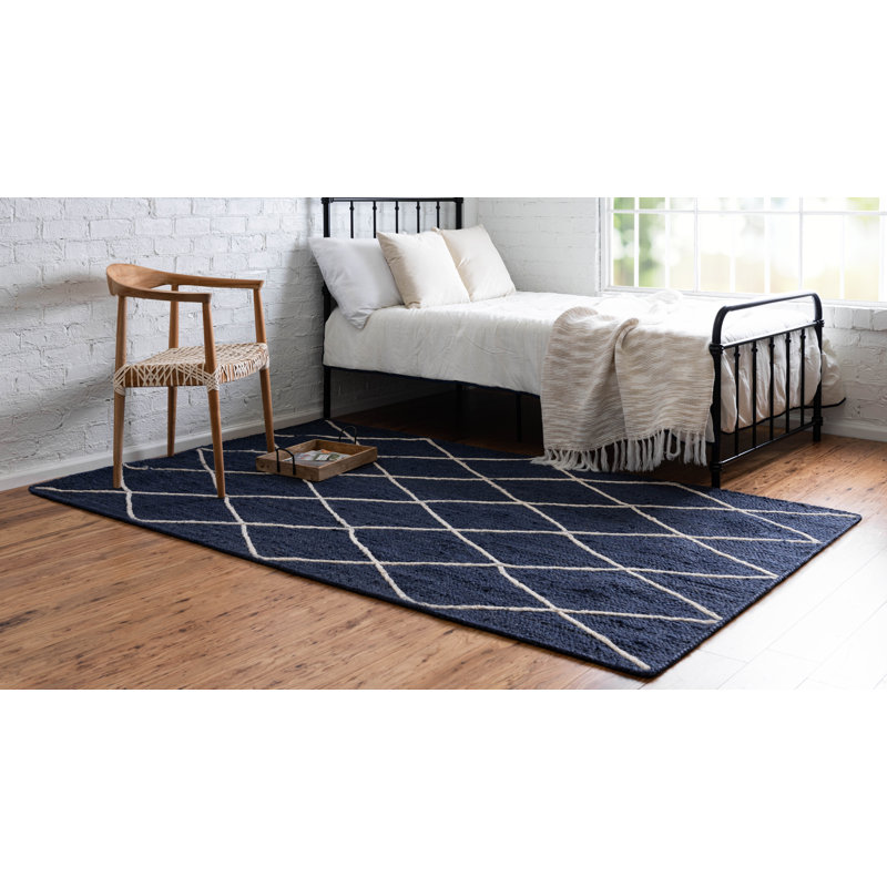Tapis bleu marine en jute tressé à la main Joanell, Rectangle 9 pi x 12 pi 2 po