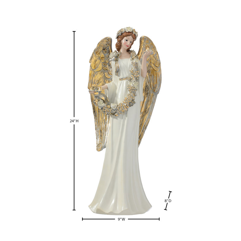 24" Resin Angel With Magnolia Garland