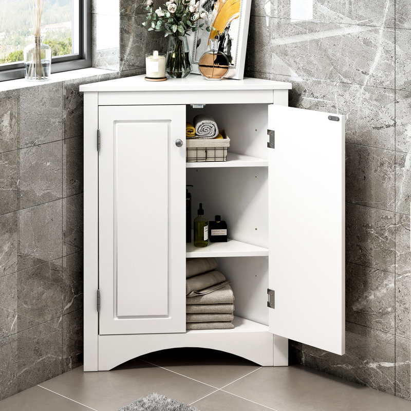 Armoire triangulaire blanche à tablettes réglables - idéale pour l'organisation de la maison et le rangement Salle de bain avec tablettes polyvalentes