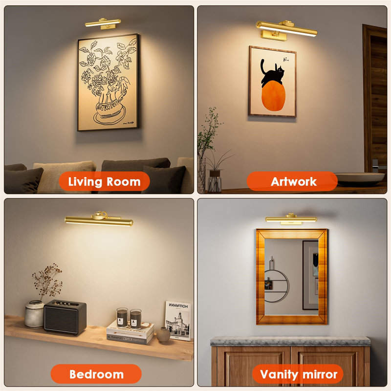 Battery Powered LED Wall Mount Picture Light, Gold