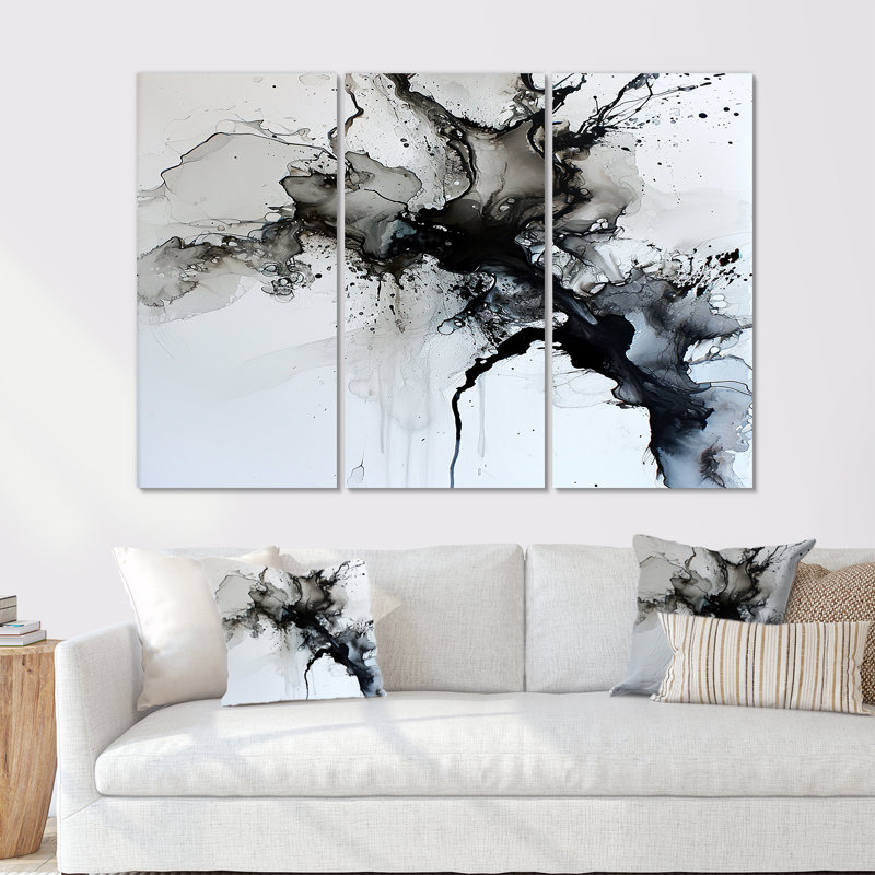 «Transcendent Mist Delicate Ink Clouds», ensemble d'impression d'art mural abstrait à encre liquide, Toile tendue