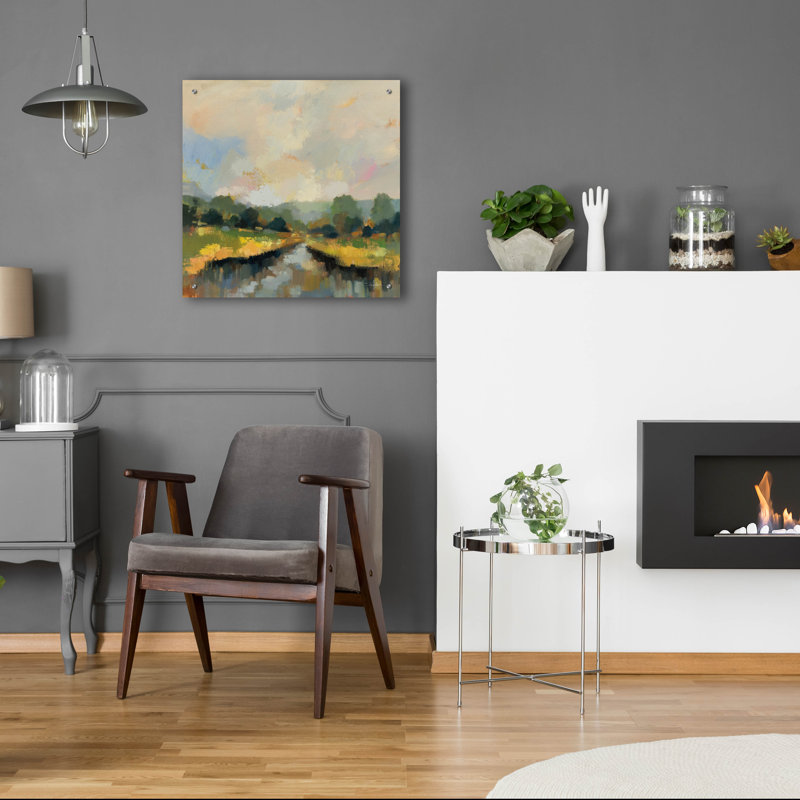  «Amber Riverbank» par Silvia Vassileva, art mural en verre acrylique, 24 po x 24 po, H 24 po x l 24 po