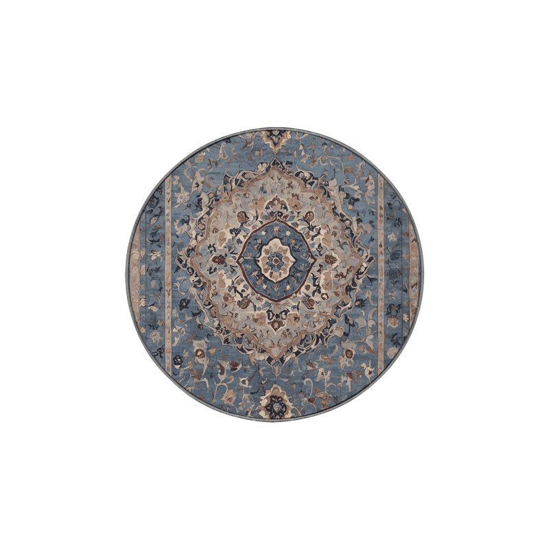Machine Washable Gray Area Rug, Round 5'