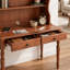 Bureau Marcell en bois d'hévéa de style Mid-Century avec tablette, deux tiroirs et étagères de rangement-134707169