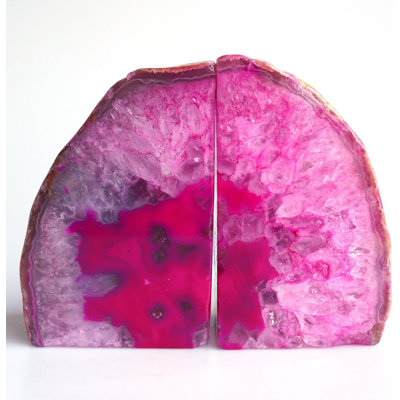 Bookends Agate Decor Book Ends Unique Crystal Bookend Dyed Pink For Home Decorative 1 Pair 2-3 Lbs