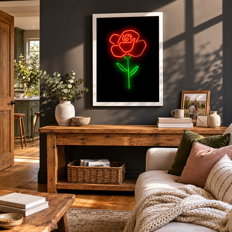 Neon Rose Modern - Print, A4 - 29.7 x 21.0 cm, White