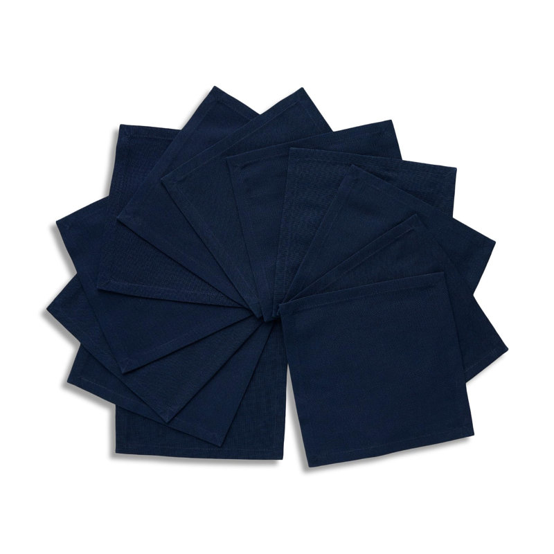 Dru - Cotton Linen Plain Cocktail Napkins, Navy