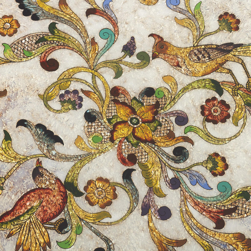 Plateau en verre peint à la main NOVICA Birds Of Dawn, Beige