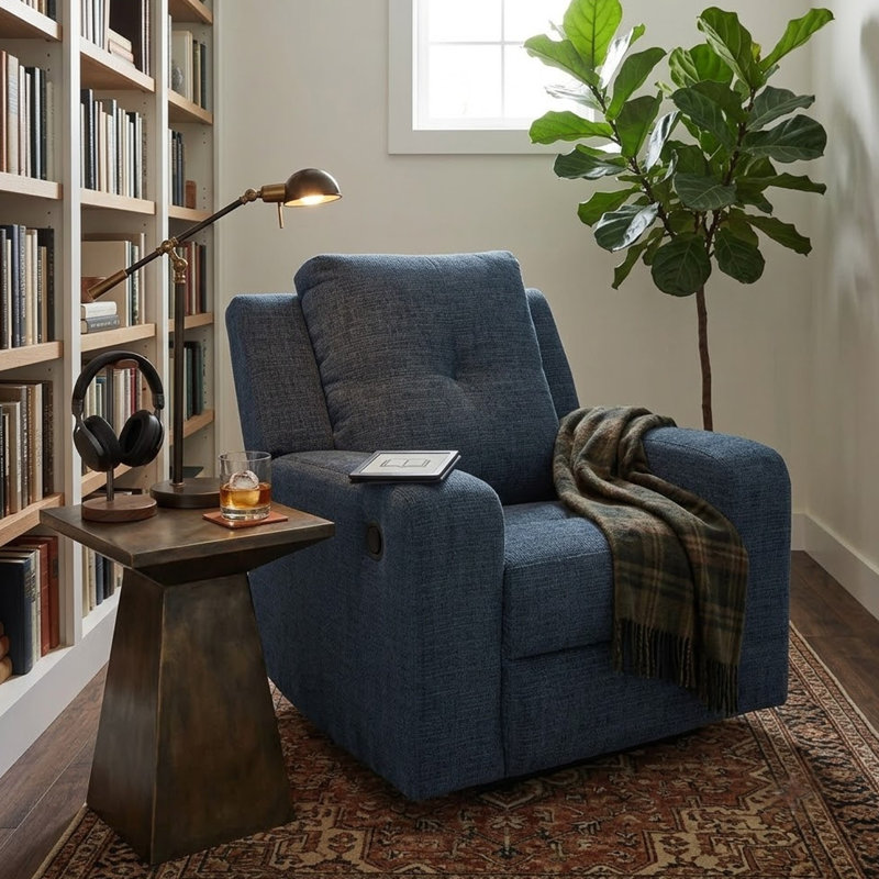 Fauteuil inclinable mural Dasis Zero, languette à tirette manuelle, polyester bleu encre
