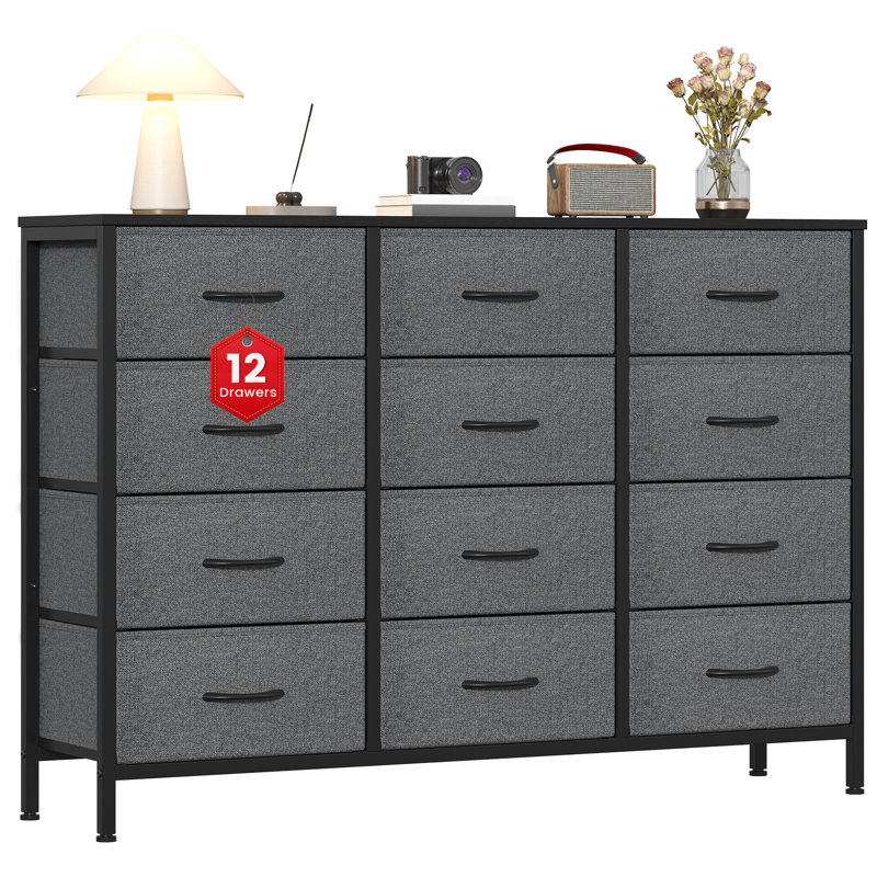 Metal 30cm W 12 - Drawer Chest of Drawers, Deep Gray
