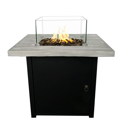 Modern Garden & Outdoor Fire Pit Table - Reinforced Concrete, 40000 Heat, Black+Gray, 30X30x24 In Propane With Concrete Look, 40,000 , Black/Gray, 30.62X30.62X24.27 In,