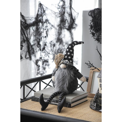 Gnome noir en tissu de 6,3 po x 4,3 po x 25 po avec manche à balai et pieds souples, pour la décoration d'Halloween
